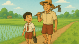 ilustrasi Ain dan bapak Karyo ke Sawah