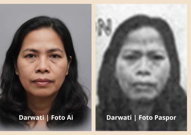 
					Foto Darwati berasal dari salinan paspor dan foto editan Ai