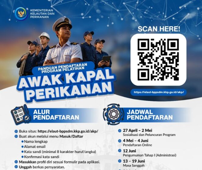 
					Kementerian Kelautan dan Perikanan (KKP) membuka 20 Ribu Lowongan Kerja Awak Kapal Ikan
