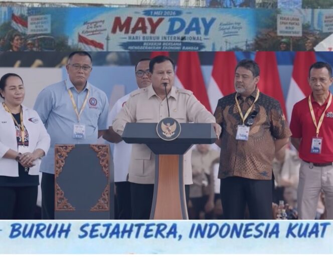 
					Presiden Prabowo Bersama Presiden Konfederasi Buruh pada Peringatan Hari Buruh Internasional