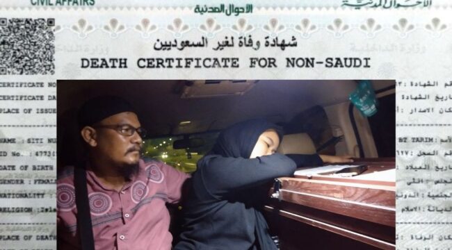 Omo dan Nisa Mutiara memeluk peti jenazah Siti Nursolihat